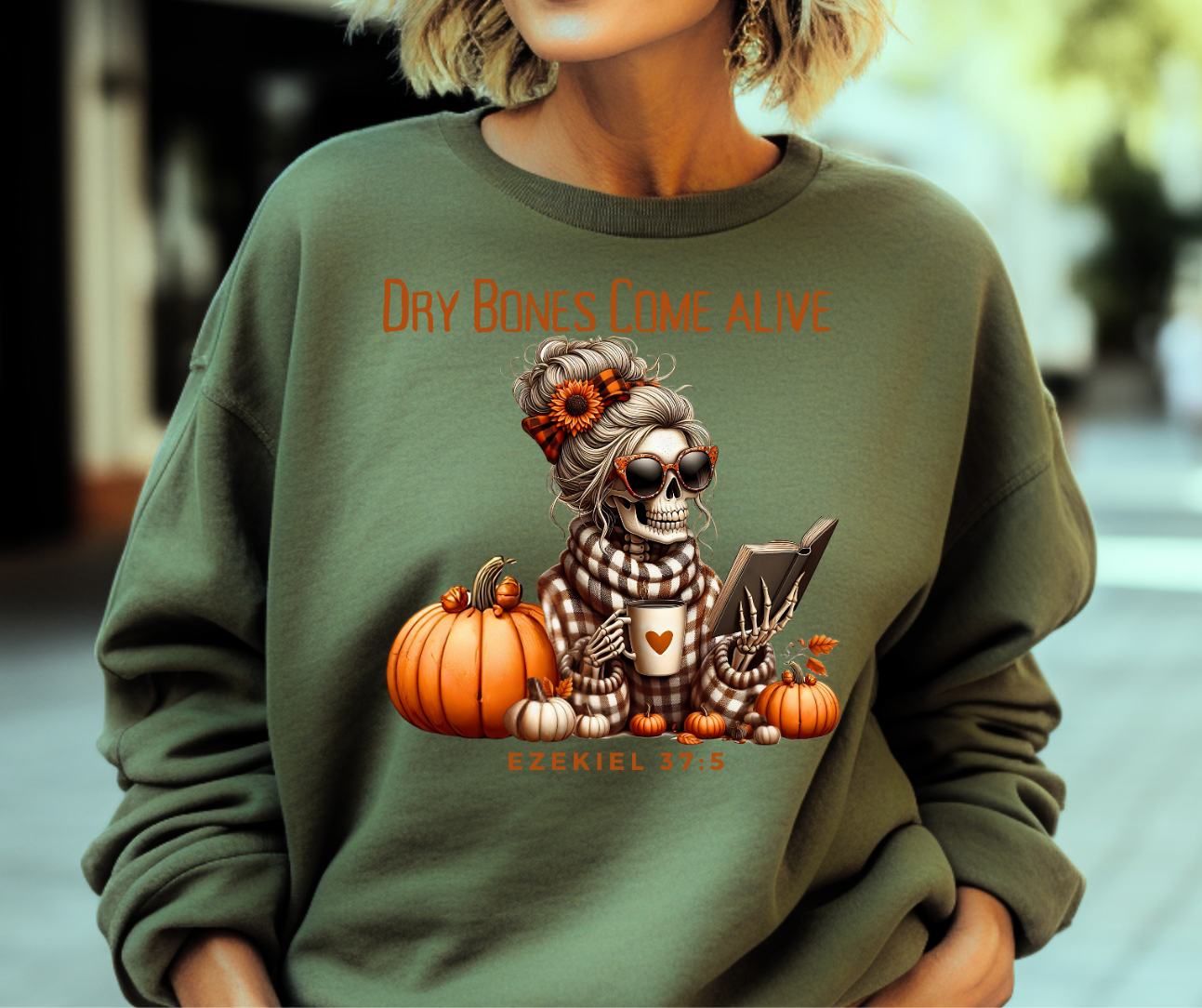 Women's Coffee and Jesus Dry Bones Come to Life Ezekiel 37:5 Crew Pullover Sweatshirt