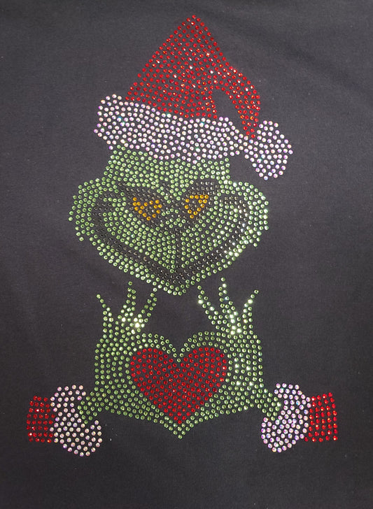Christmas Grinch Comfy Rhinestone Hoodie Blinged out Beauty
