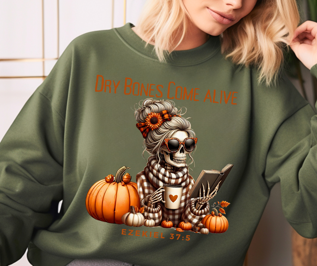 Women's Coffee and Jesus Dry Bones Come to Life Ezekiel 37:5 Crew Pullover Sweatshirt