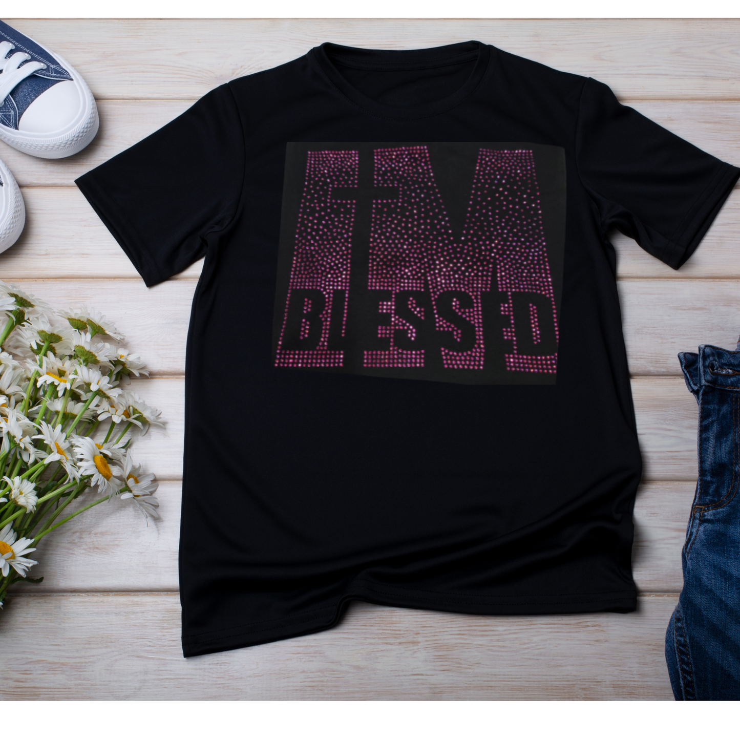 I'm Blessed Rhinestone Soft Cotton Tee, Faith Based, Christian, Inspirational, Motivational