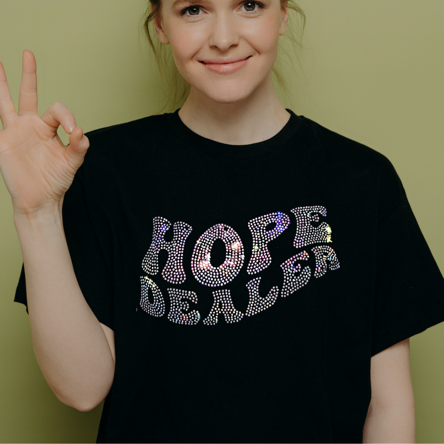 Hope Dealer Rhinestone Soft Cotton Tee Faith Based, Inspirational, Motivational, Christian  Clothing