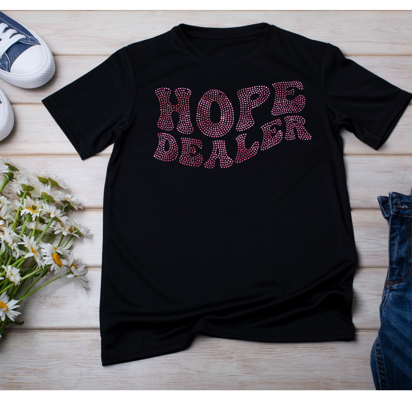 Hope Dealer Rhinestone Soft Cotton Tee Faith Based, Inspirational, Motivational, Christian  Clothing