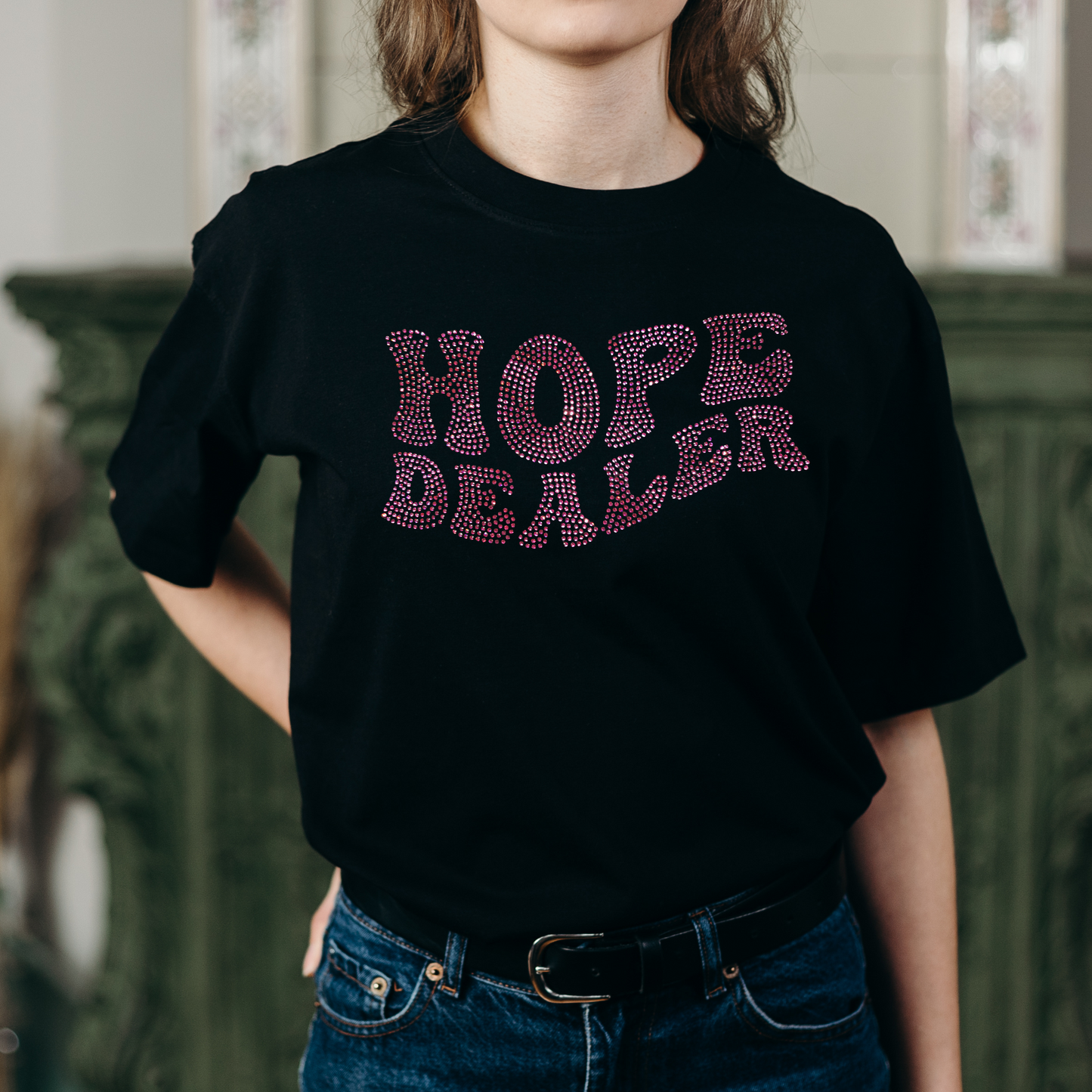 Hope Dealer Rhinestone Soft Cotton Tee Faith Based, Inspirational, Motivational, Christian  Clothing